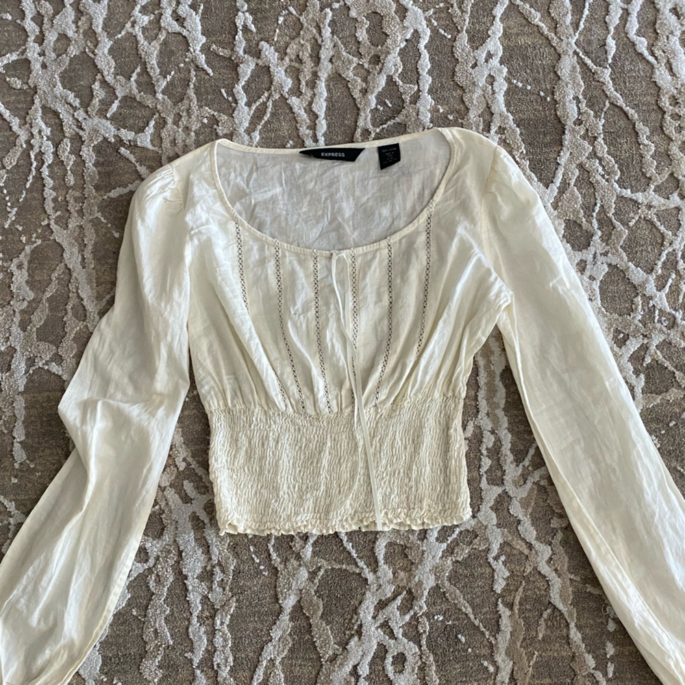 Cream Smocked Off-Shoulder Top
